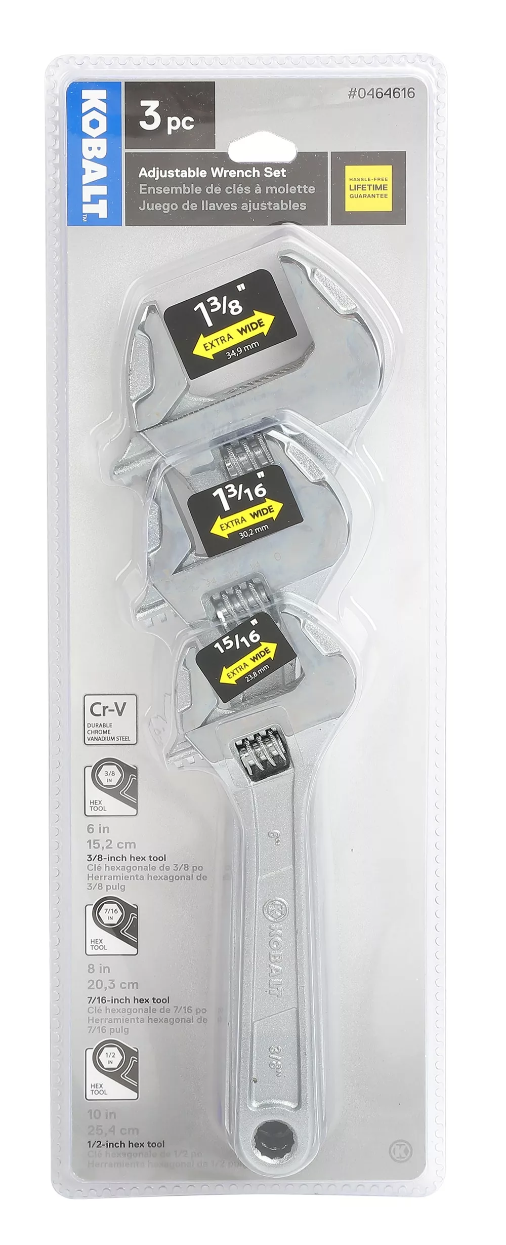 Kobalt 3-Piece Chrome Vanadium Steel Adjustable Wrench Set - Hand Tools - Image 2