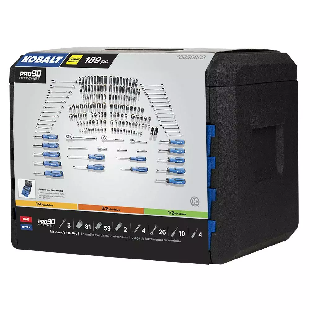 Kobalt 189-Piece Standard (SAE) and Metric Combination Polished Chrome Mechanics Tool Set (1/4-in; 3/8-in) - Hand Tools - Image 6