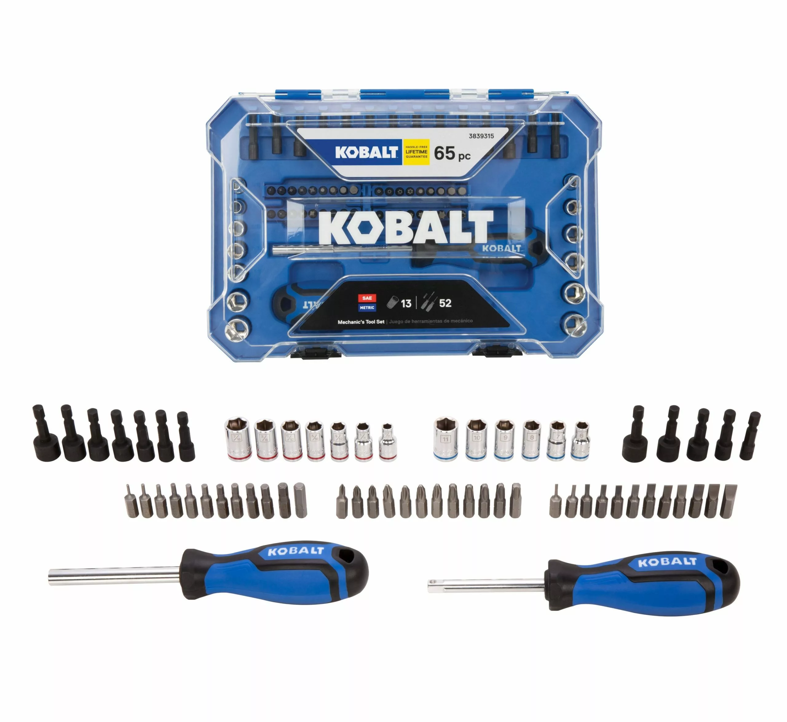 Kobalt 65-Piece Standard (SAE) and Metric Combination Polished Chrome Mechanics Tool Set - Hand Tools