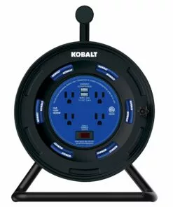 Kobalt 4-Outlet KOBALT Black/Blue Cord Reel 2-USB w/80ft 14/3 SJTW Ext Cord - Extension Cords & Surge Protectors