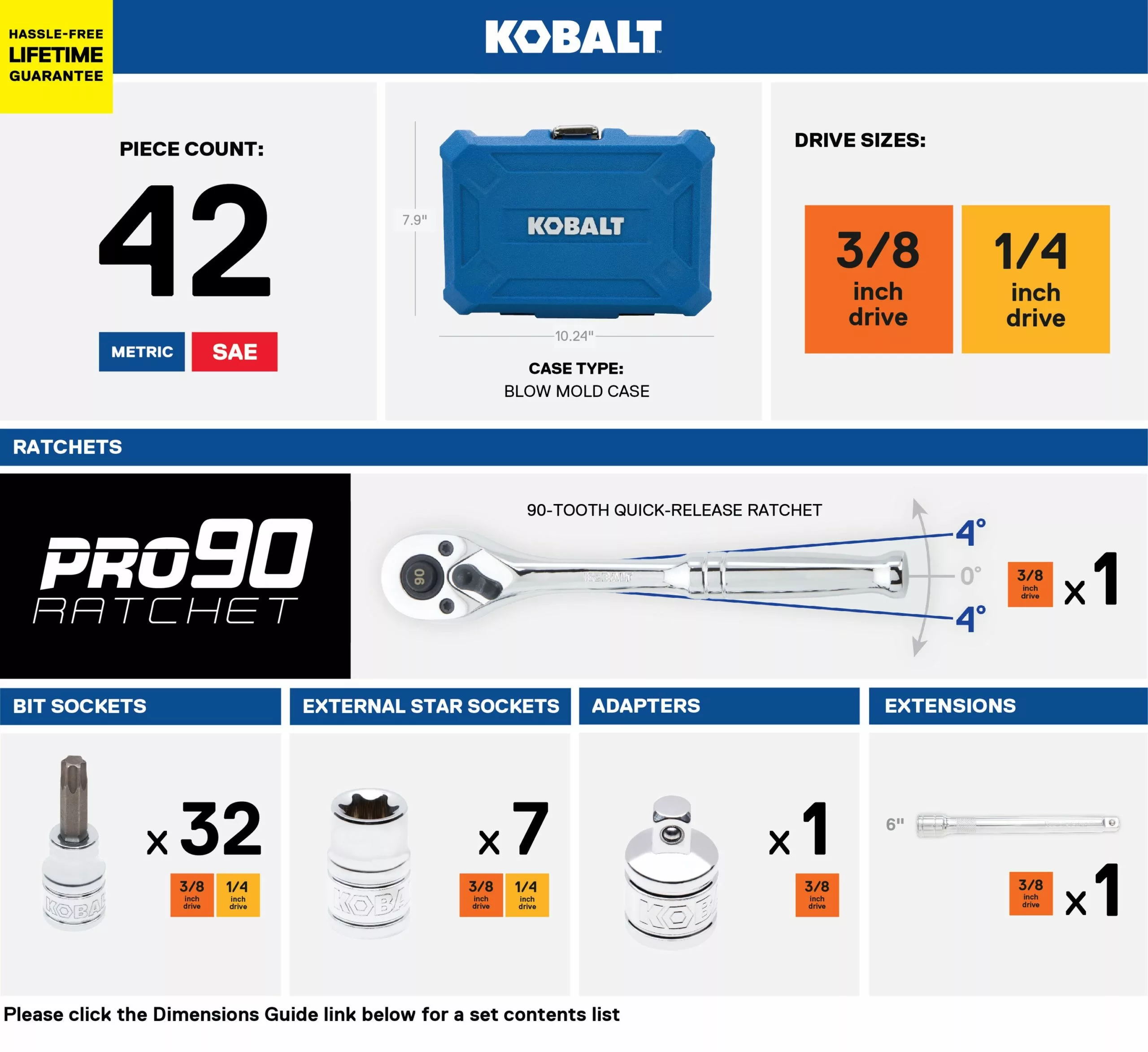 Kobalt 42-Piece 3/8-in Drive Set Hex; Torx; Phillips; Flathead Bit Standard (SAE) and Metric Combination Driver Socket Set - Hand Tools - Image 10